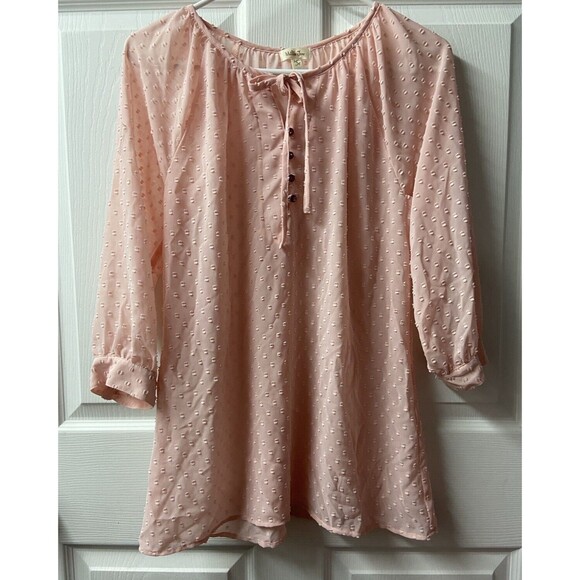 Matilda Jane Top Womens Size Small Light Pink Pop-Over Blouse Nubby 3/4 Sleeved - Picture 7 of 7
